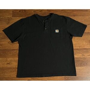 Carhartt Mens Black Short Sleeve Henley Pocket T-Shirt Vintage Medium